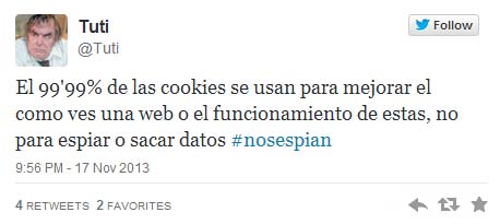 Tweet sobre el uso de las cookies